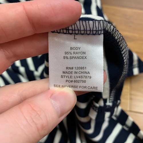 Olive & Oak Striped Dress Womens Large Sleeveless Casual Navy Ivory Fit & Flare - Picture 6 of 7