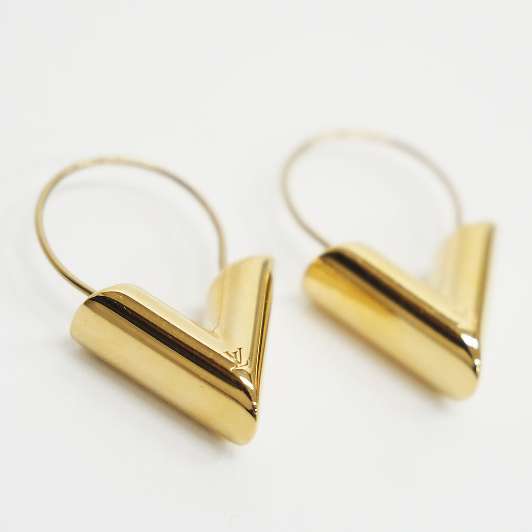 Louis Vuitton Earrings Essential V M61088 Gold Metal Hoop