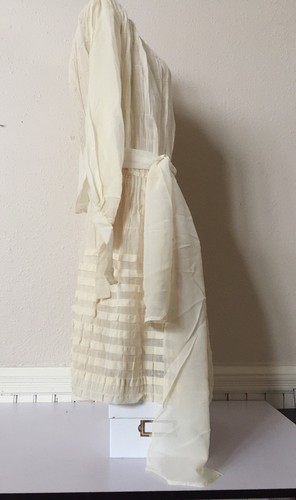 ART DECO 1920's ANTIQUE CREAM FRENCH COTTON LIGHT SHEER FLAPPER DRESS WEDDING - Picture 6 of 12