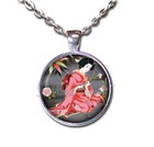 Japanese Culture Pink Dress Geisha Gray - Handmade ROUND Glass Pendant Necklace