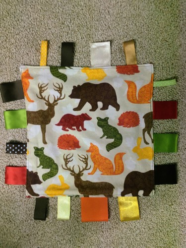 Handmade Taggie BABY BLANKET  Sensory Flannel 15” GIFT SHOWER NEWBORN  - Bild 3 von 3
