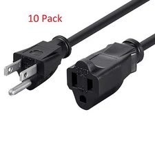 ( 10x ) 1-Ft UL Listed 16AWG 13A Power Extension Cable Cord Strip Outlet Saver 