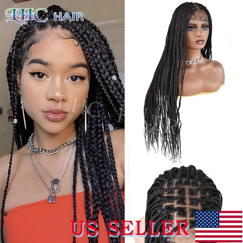 Peluca trenzada Swiss de encaje frontal afro box para mujer negra cabello sintético ligero - Imagen 1 de 45