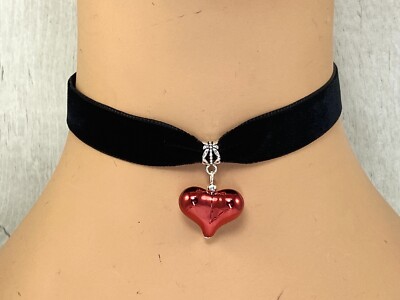 black velvet choker necklace Shiny Red Heart Pendant Charm Love Gift Sexy  UK