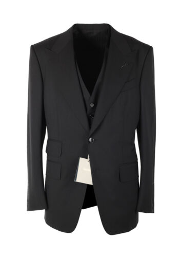 TOM FORD Windsor Signature Solid Black 3 Piece Suit Size 48 IT / 38R U.S. New...