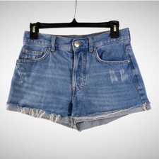 Forever 21 Lightly Distressed Blue Button-fly Denim Shorts Size 24
