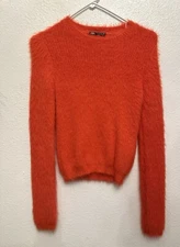 Zara Fuzzy Furry Red Orange Sweater Teddy Women M (small) Open Back Cut Out