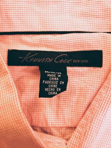 Kenneth Cole Mens Shirt Medium Checkered Double Pockets Pink White Cotton - Picture 2 of 4