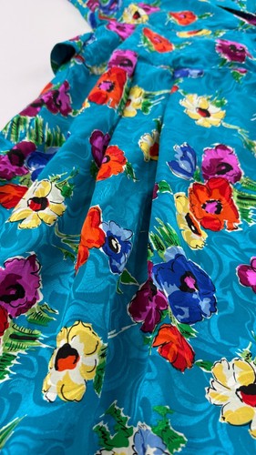 Adrianna Papell Dress Womens 4 Blue Floral Silk Vintage Fit & Flare Wrap V Neck - Picture 3 of 10