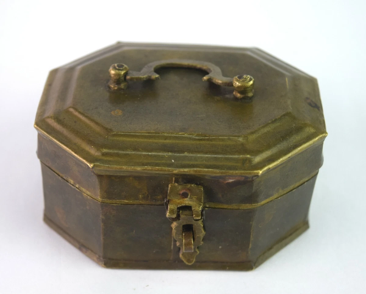 Old Vintage Small Brass Jewelry Trinket Box Nice Decorative Shape