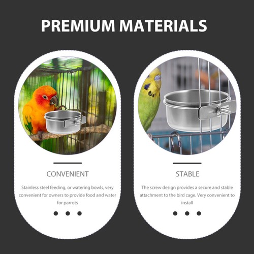 2Pcs Parrot Food Water Bowls Bird Feeding Dish Stainless Steel Pet Hanging Bowl - Picture 7 of 12