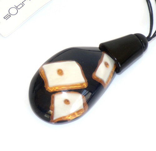 Sobral Leopard Black, White & Gold Large Pendant Artist Made Necklace - Picture 5 of 6