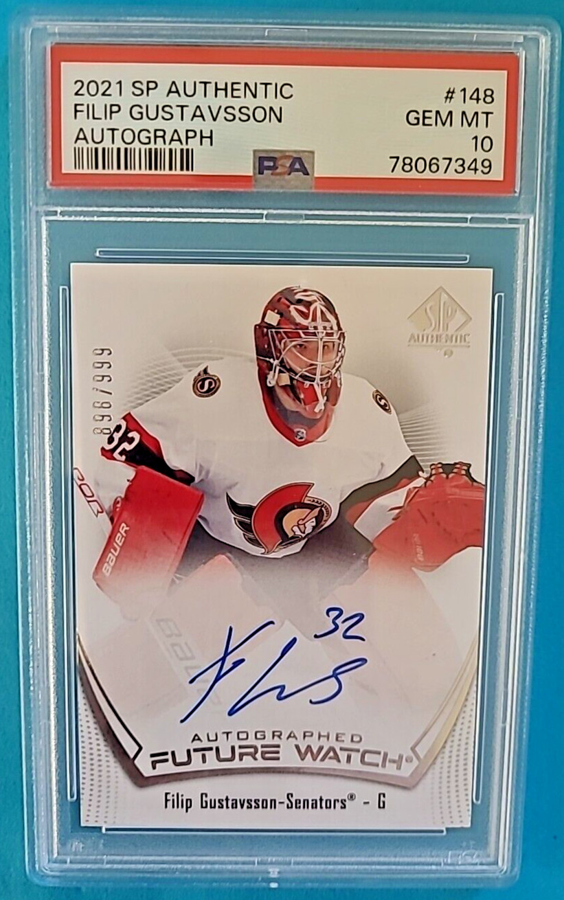 2021-22 Filip Gustavsson SP Authentic Future Watch Rookie Auto RC /999 PSA 10