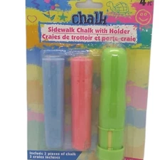 Jumbo Sidewalk Chalk 3 Pc Set w Holder Multicolor Sticks Kids Art Outdoor Play