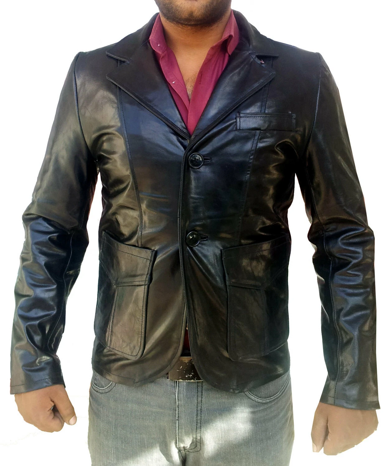 Men Original Leather Jacket Blazer Genuine Soft Real Lambskin Black Jacket/Coat