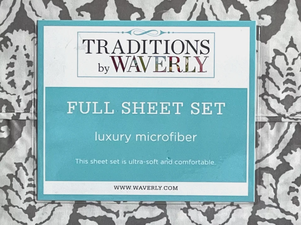 Waverly GRAY FLORAL FULL Size Sheet Set - easy care microfiber - Image 3 of 3