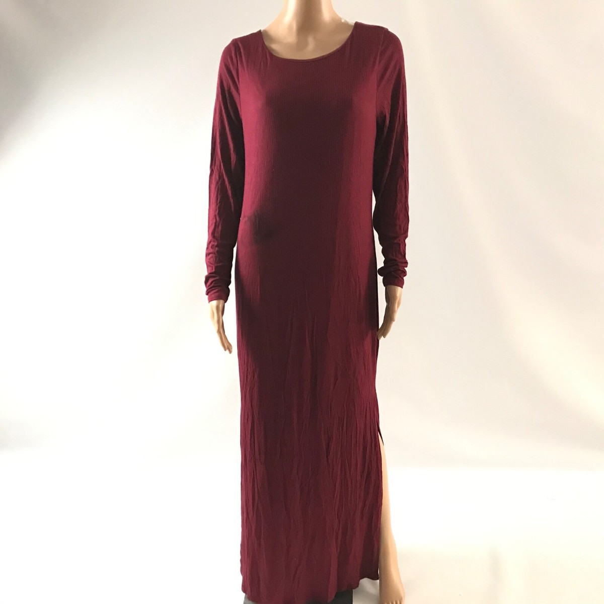 Pink Blush Maxi Ribbed Dress Size L Burgundy Red Longsleeve Side Slit New  NWD | eBay