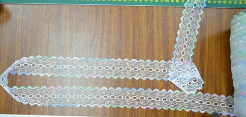 30 Metres of Iridescent Feather Edge Eyelet Lace, 37mm, MULTICOLOUR WHITE - Picture 2 of 3