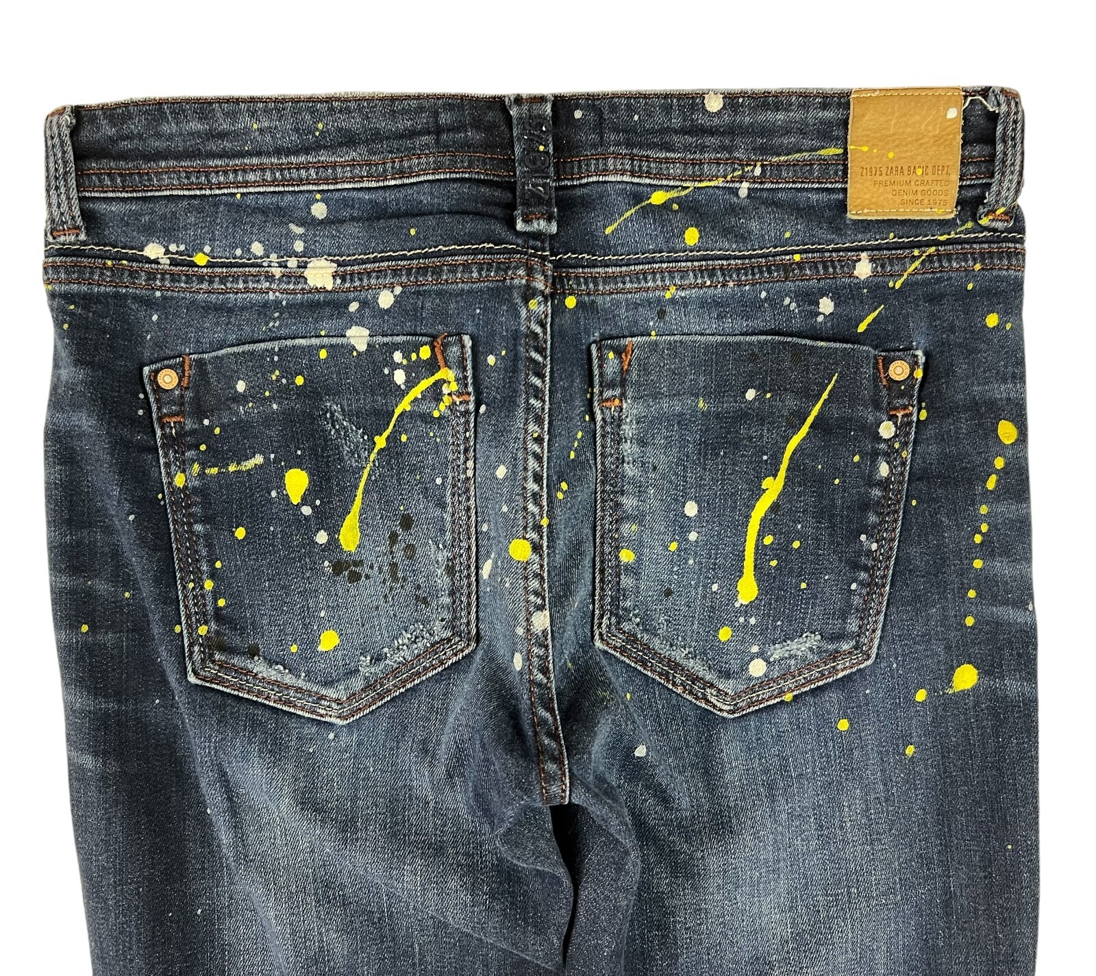 Zara Basic Z1975 Paint Splattered Distressed Skin… - image 5