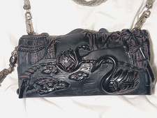 Maya Evangelista Ltd. Ed. Hard Shell Case Black Swan Handbag Purse W/metal Strap