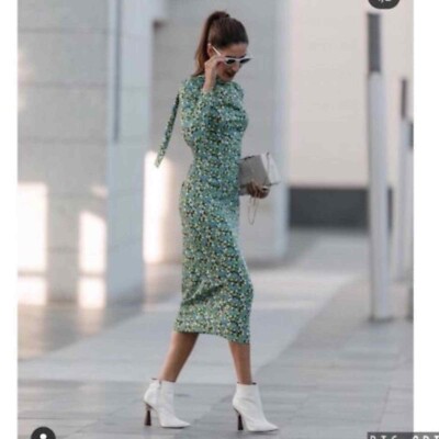 green emerald velvet dress Hope & Ivy Landscape Print Midi Dress Green Blue Zara  MMJs Fashion