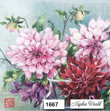  1667 TWO Individual Paper Luncheon Decoupage Napkins - COLORFUL DAHLIAS FLOWER