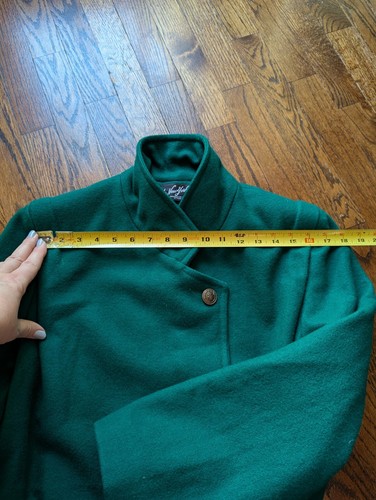 Vintage XL 12-14 Emerald Green Wool Double Breasted Gold Button Swing Peacoat - Picture 14 of 19