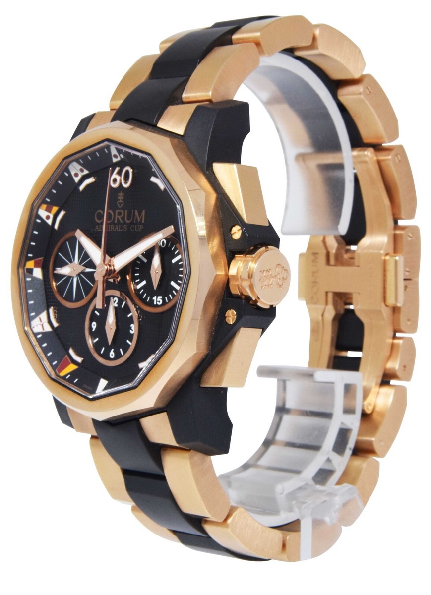 Corum Admirals Cup Challenge 44 Split Chronograph 18k RG Watch B/P