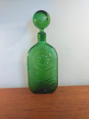 14'' Vintage Mid Century Stelvia/Blenko Wayne Husted Flower, grüne Glaskaraffe