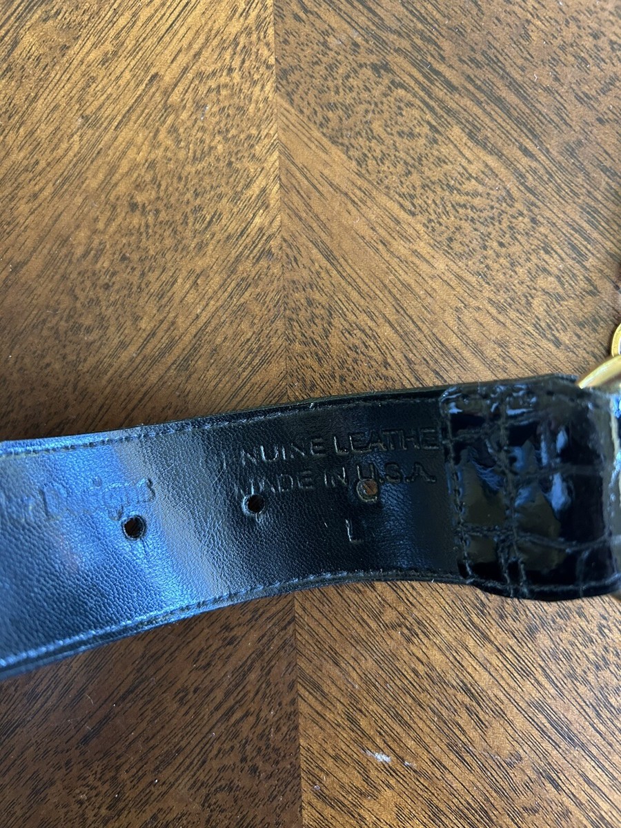 Sandy Duftler Belt Womens Sz 35” Black Leather Gold Link  display picture 2