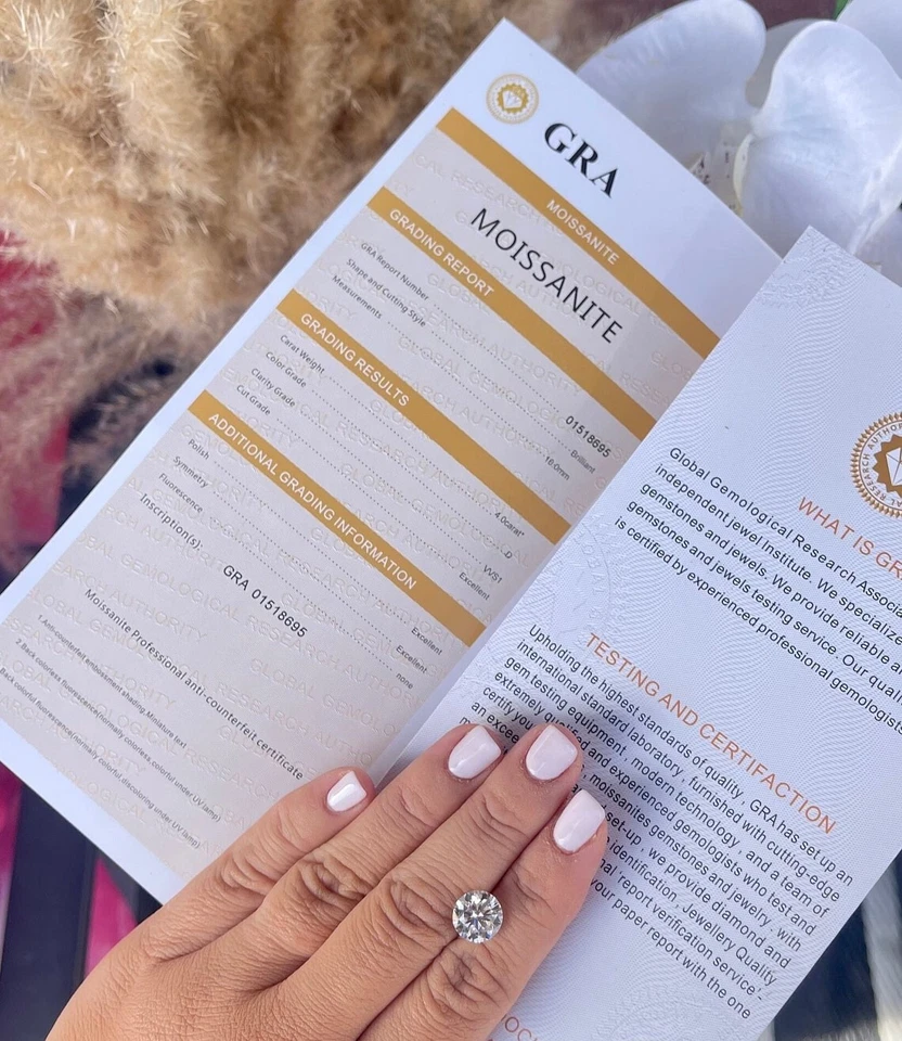 14K Solid Gold GRA Certified D Color VVS1 Round Moissanite Studs 4 Prong Basket - Image 2 of 4