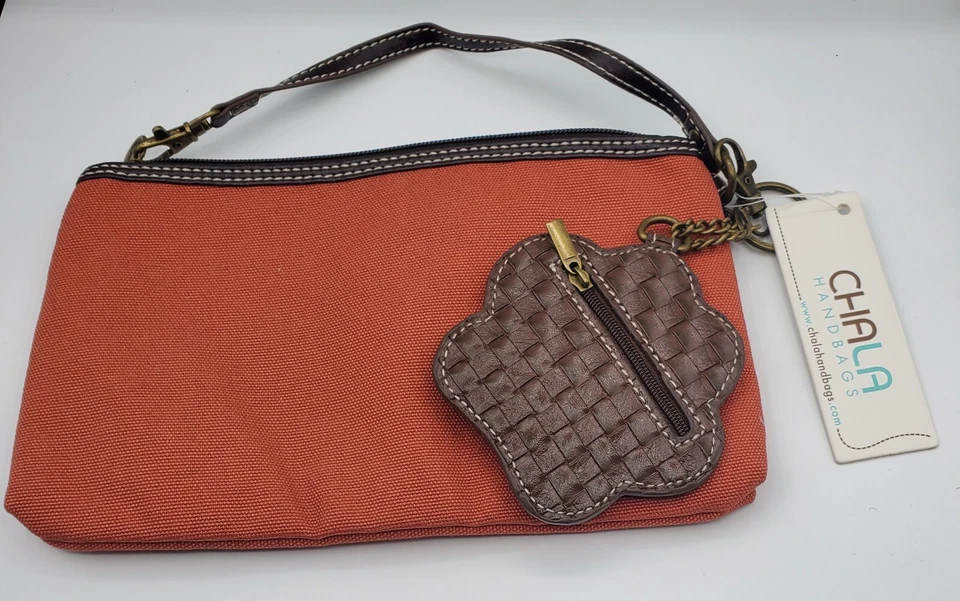 Cartera sin asas de cuero vegano de lona de algodón Chala Pal - rojo ladrillo, pata verde azulado nueva con etiquetas Foto 4 de 4