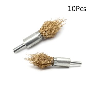 10Pcs 6mm Shank 16mm Brass Coated Steel Pen Wire Pointed Brush Metal Cleaning