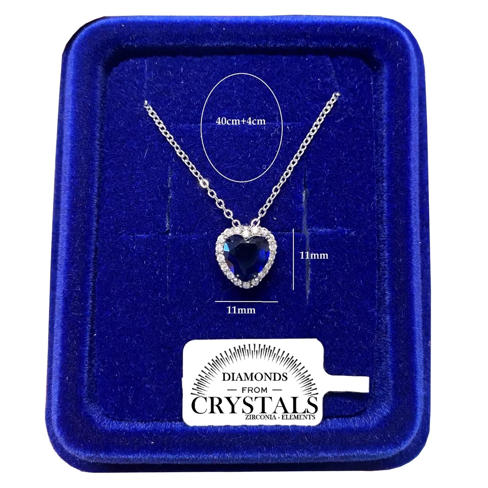 Collana Cuore Blu Notte Catenina pl. oro Bianco 18k con Cristalli Zirconi S/10 - Immagine 4 di 4