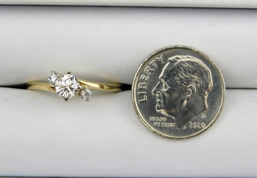 Sweet 14 kt Gold 3 Stone Diamond Bypass Style Euro Shank Ring Sz 5.75+ B4040 - Picture 7 of 7