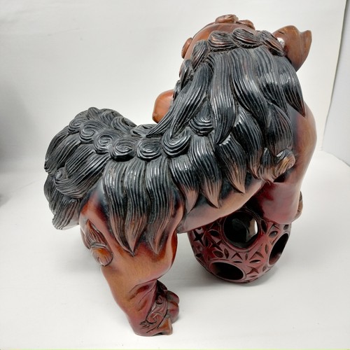 Antike chinesische Foo Hundefiguren große handgeschnitzte Massivholz männlich weiblich Paar - Bild 17 von 24