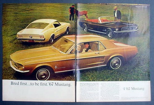 Ford Mustang 1967 vintage techo rígido convertible y foto Fastback anuncio impreso vintage