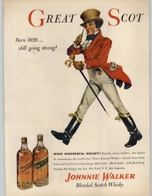 1953 Johnny Walker Blended Scotch Vintage Ad Red Label Black Label Bottle Art