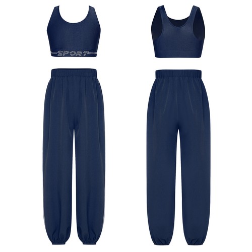 Kids Girls Tracksuit 2 Piece Vest And Trousers Athletic Sweatsuit Jogging Yoga - Picture 49 of 61