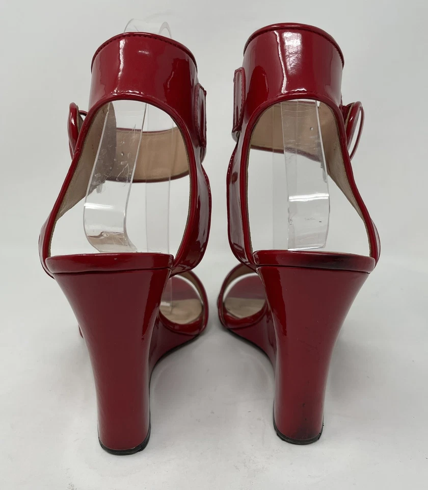 Alejandro Ingelmo Womens Strappy Red Patten Wedge Sandals 39 1/2 - Image 4 of 4