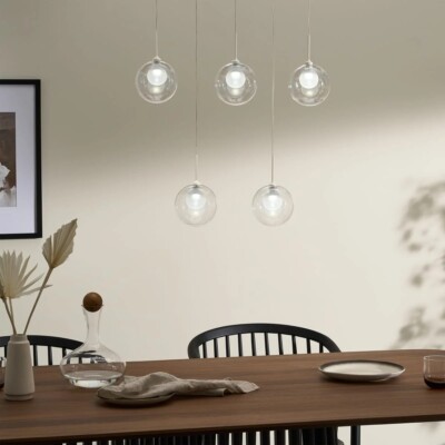 Made.com Masako LED Kronleuchter 5 Pendelleuchten, Elfenbein & Klarglas - UVP 200 
