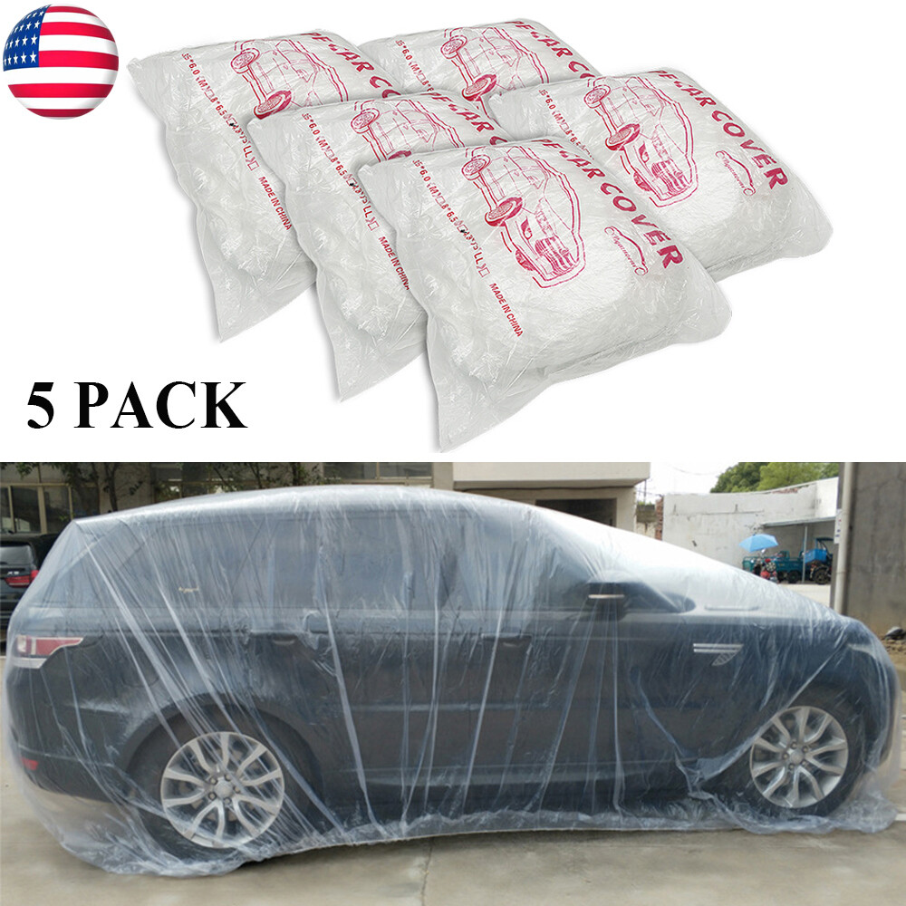 5 SET Clear Plastic Disposable Car Cover Temporary Universal Rain Dust