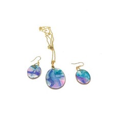 Gorgeous Multicolred Clay Pendant and Earring Set Silver Plated Chain and Hooks