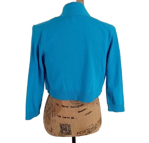 Calvin Klein Cardigan Size XS Teal Blue Topper Short Sl Knit 3/4 Sl Stretch Crop - Picture 2 of 4