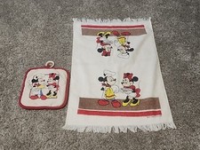 Vintage Disney Mickey Mouse And Minnie Mouse Kitchen Dish Towel And Pot Holder