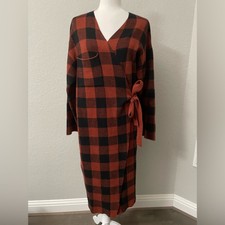 Joa Rust Plaid Check Sweater Coat In Large