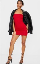 NWT Pretty Little Thing Basic Red Jersey Bandeau Bodycon Dress Size XS