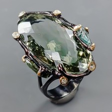 Vintage 38 ct Natural Green Amethyst Ring 925 Sterling Silver Size 8 /R431351