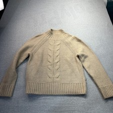 Tommy Hilfiger Women Beige Cable Knit Mock Neck Sweater Medium