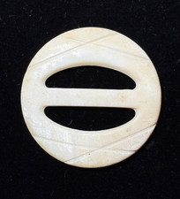 Vintage Carved Round Mother Of Pearl Belt Buckle / Scarf Slide 1-1/2  Dia